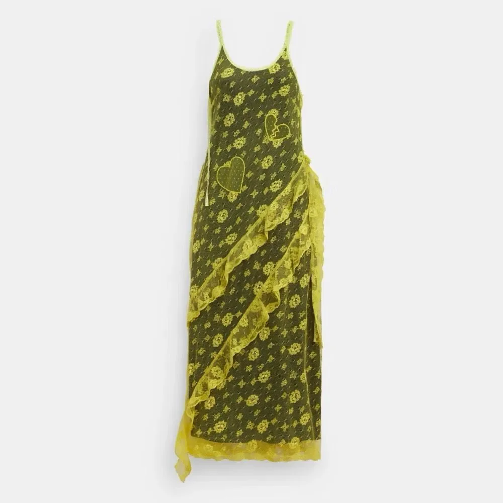 NWT COACH Yellow Ruffle Lace Slip Dress Size 0 $1295 Retail